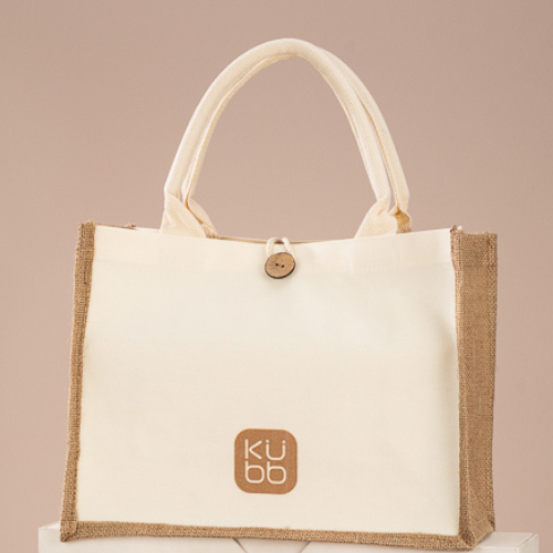 Tote Bag Mini Kubb em Algodão e Juta - Ecobag Ecológica e Sustentável